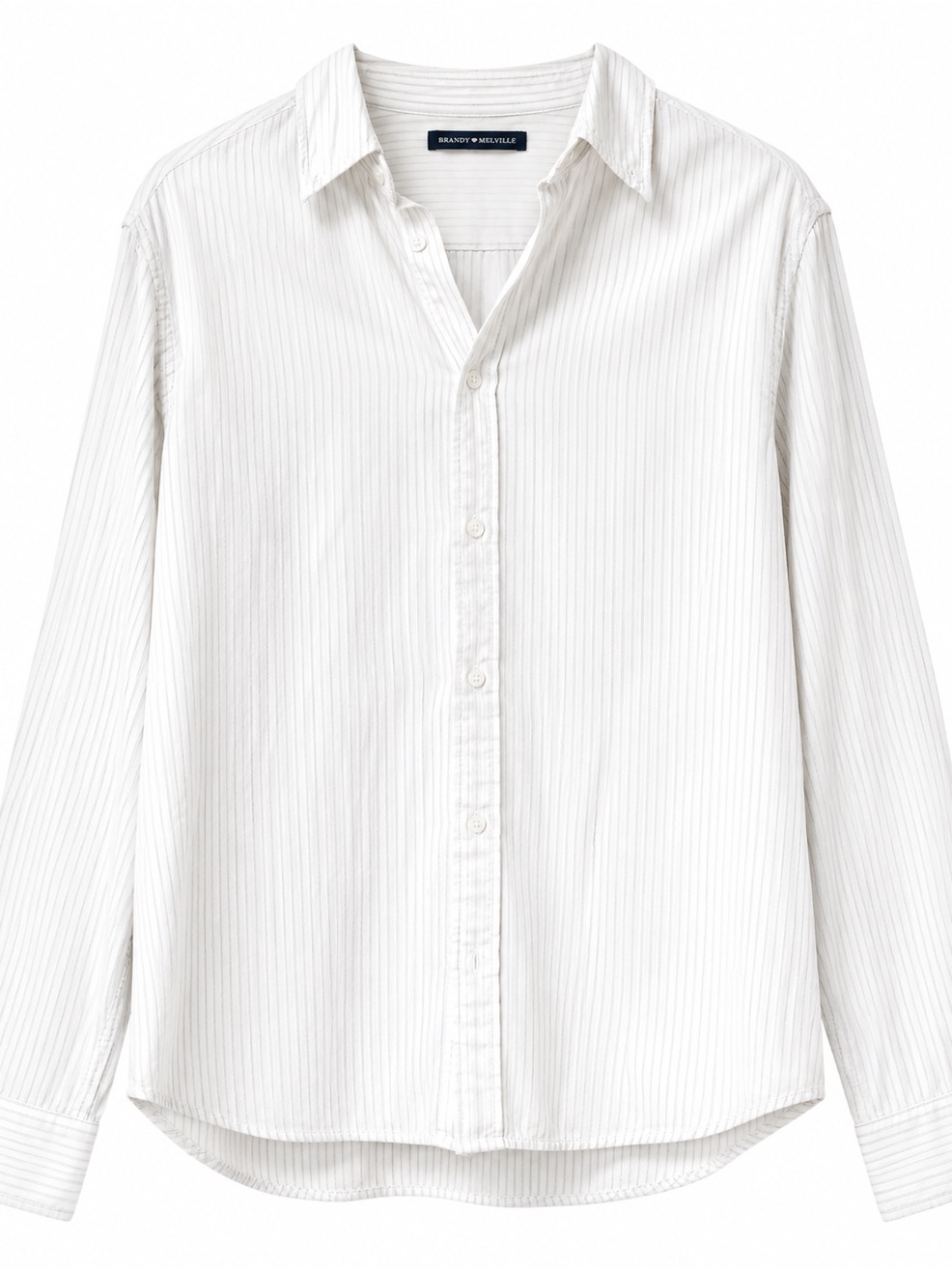 Brandy Melville White Striped Long-Sleeve Button-Down Shirt, Size - Os